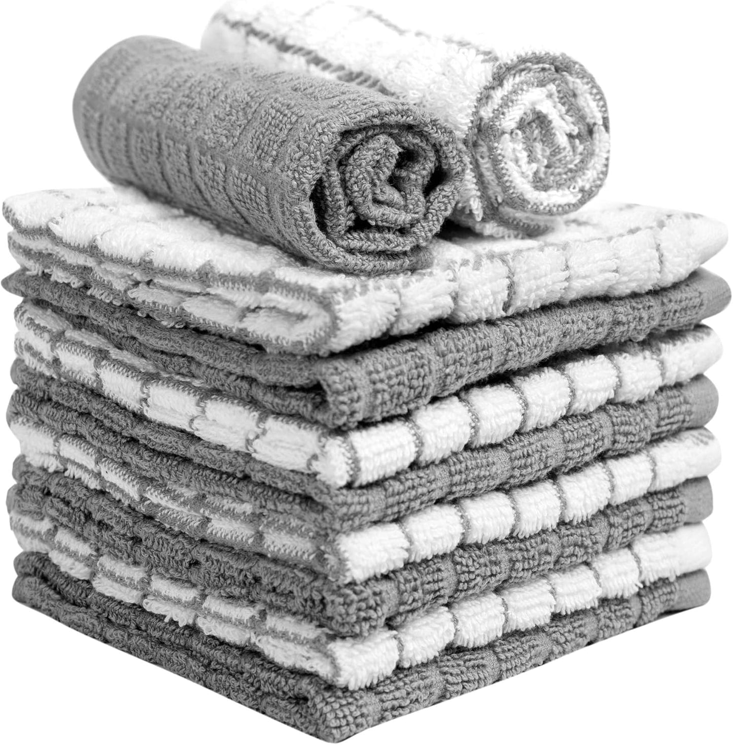 Bumble Dish Cloths - 100% Cotton Kitchen Towels | Soft & Highly Absorbent | 8 Pack, 12" x 12", Gray