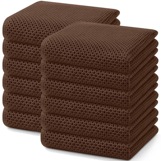 Homaxy 100% Cotton Waffle Weave Kitchen Dish Towels, Ultra Soft Absorbent Quick Drying Cleaning Towel, 13 x 28 Inches, 12-Pack, Coffee