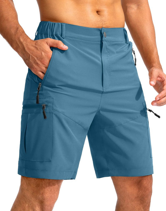 Pudolla Men's Hiking Cargo Shorts 9" Lightweight Outdoor Work Shorts for Men Travel Golf Camping Casual with 5 Zipper Pockets(Sea Blue Medium)