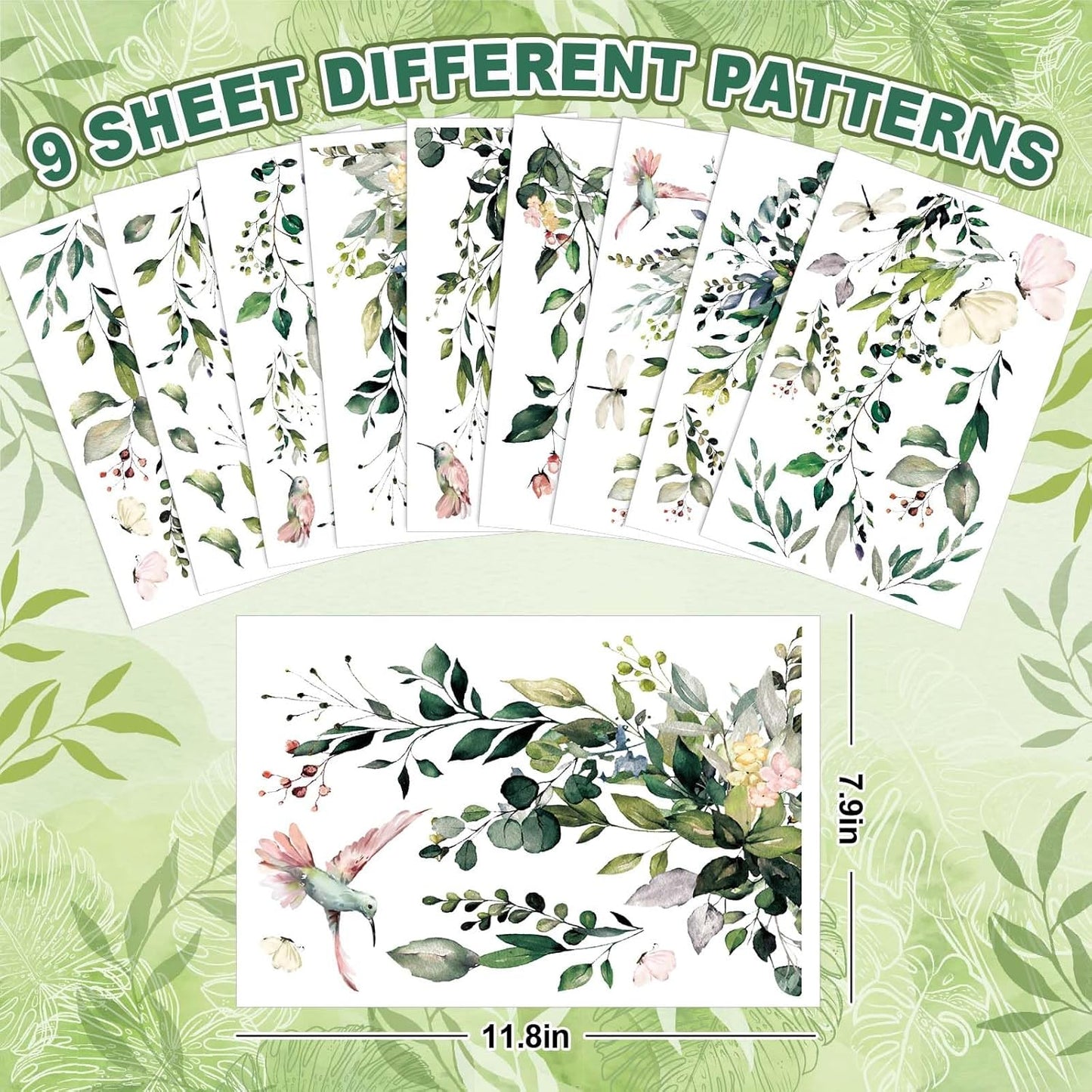 Whaline Window Clings - Reusable Eucalyptus Flower Stickers for Spring & Summer Decor | 9 Sheets