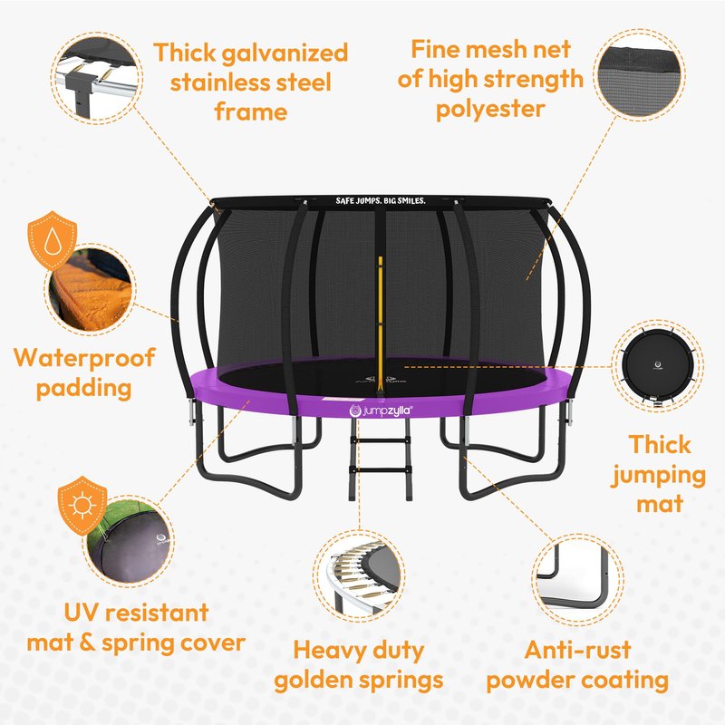 JUMPZYLLA Outdoor Trampoline with Net for Kids 10FT 12FT 14FT 15FT 16FT