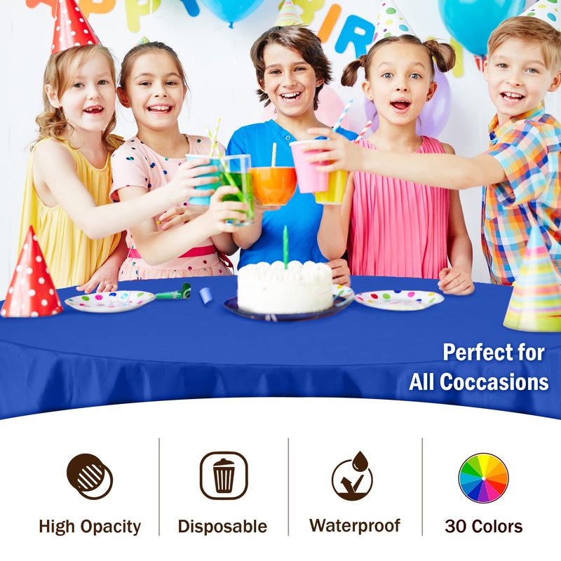 Exquisite 6-Pack Round Plastic Tablecloth Disposable 84 Inch, Heavy Duty Waterproof Table Cover for Party, Wedding, Birthday, BBQ - Covers 72 Inch Round Tables - Dark Blue