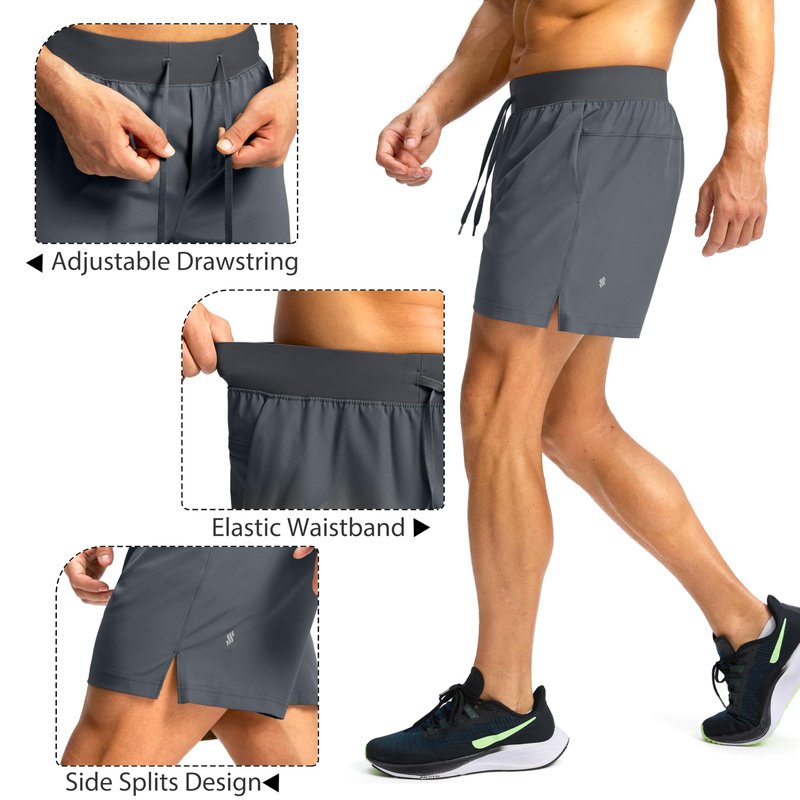 Soothfeel Men's Running Shorts with Zipper Pockets 9"/ 7"/ 5" Lightweight Quick Dry Basketball Gym Workout Athletic Shorts for Men (Grey, L)