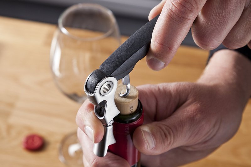 Vacu Vin Double-Hinged Corkscrew – Waiter’s Corkscrew with Foil Cutter & Bottle Opener – Durable Stainless Steel Wine Opener – Two-Step Leverage for Easy Cork Removal – Compact & Travel-Friendly