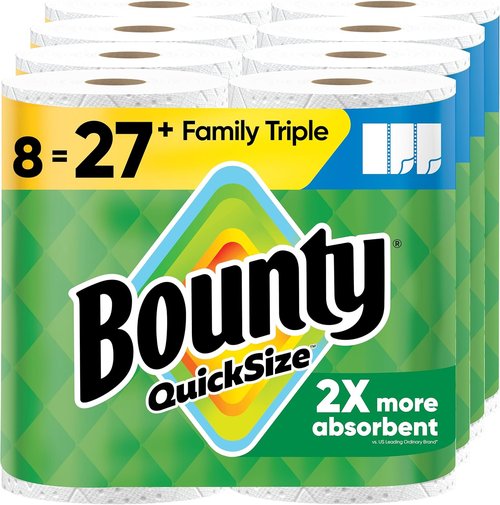 Bounty Quick-Size Paper Towels - White Family Triple Rolls | Equivalent to 27 Regular Rolls