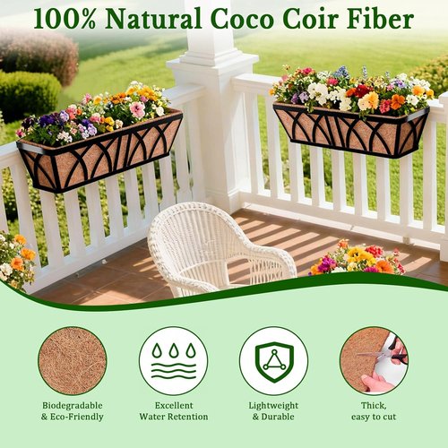 Halatool Coco Fiber Window Box Liners - 24 Inch Pre-Formed Natural Coir Planter Liners (2 Pack)
