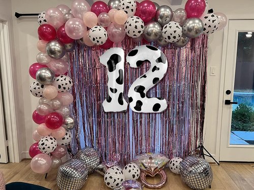 Cow Print Number 17 Balloon 40 inch, 17 Number Balloons, 17th Cow Farm Barnyard theme Birthday Decorations for Girls Boys Kids, 17 Year Old Party Supplies