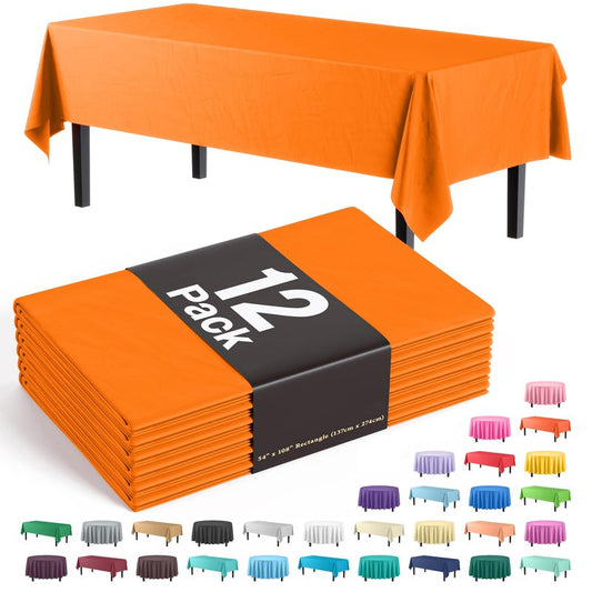 Exquisite 12-Pack Premium Plastic Tablecloth 54in. x 108in. Rectangle Table Cover - Orange