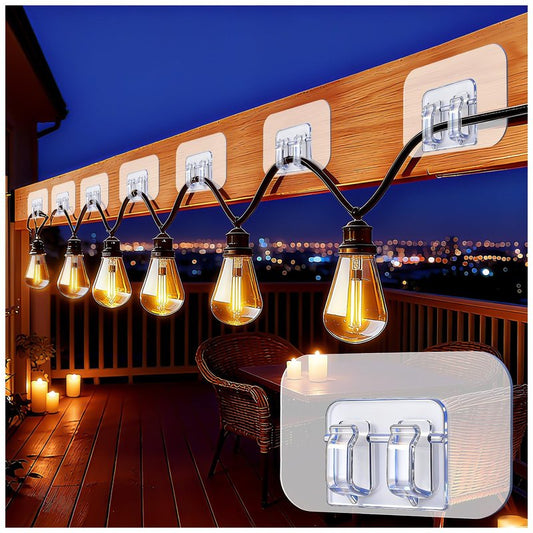 XJWWHZ 50Pcs Hooks for Outdoor String Lights Clips, Adhesive Cord Clip for Wall Wire Holder, Christmas Light Clips for LED Hanging Balcony String Lights