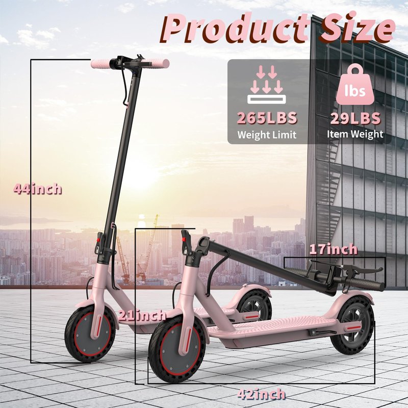 Roinside Electric Scooter - 8.5" Solid Tires, 350W Motor, Up to 19 MPH and 16 Miles Long-Range Commuting Foldable Scooter for Adults with Dual Braking System and Smart App, Pink