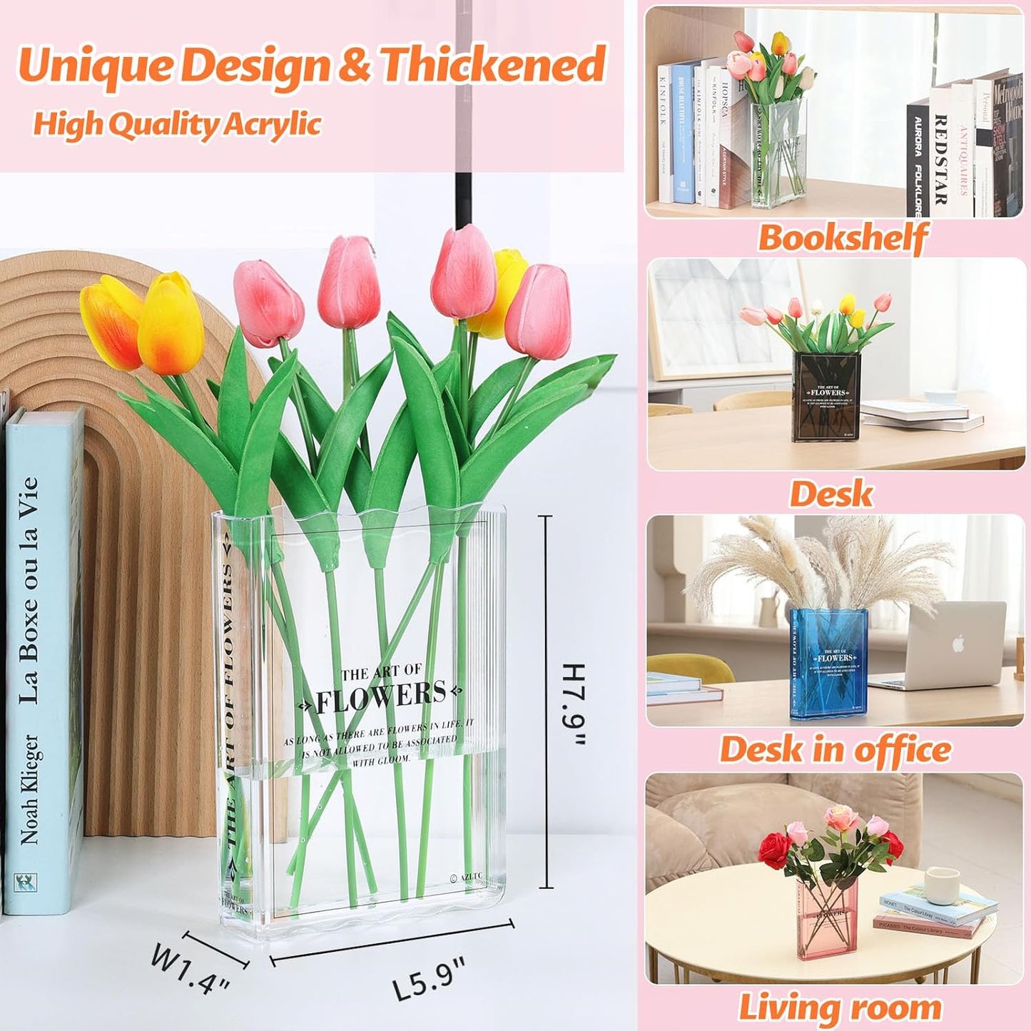 Skiennix Book-Shaped Vase - Aesthetic Flower Holder for Home & Office Decor | Clear Design for Book Lovers
