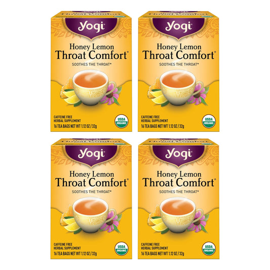 Yogi Tea Honey Lemon Throat Comfort - 16 Bags per Pack (4 Packs) - Soothing Organic Honey Tea - Includes Lemongrass, Peppermint Leaf, Licorice Root, Wild Cherry Bark, Black Pepper & More