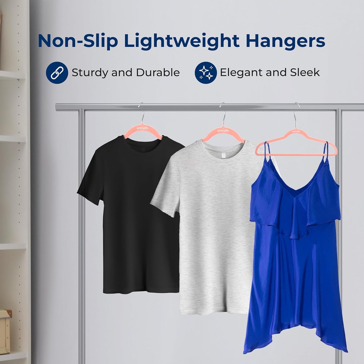 SereneLife Velvet Hangers - Non-Slip Felt with 360° Swivel Hook | Ultra-Thin & Space-Saving Design for Shirts, Sweaters, Dresses & More
