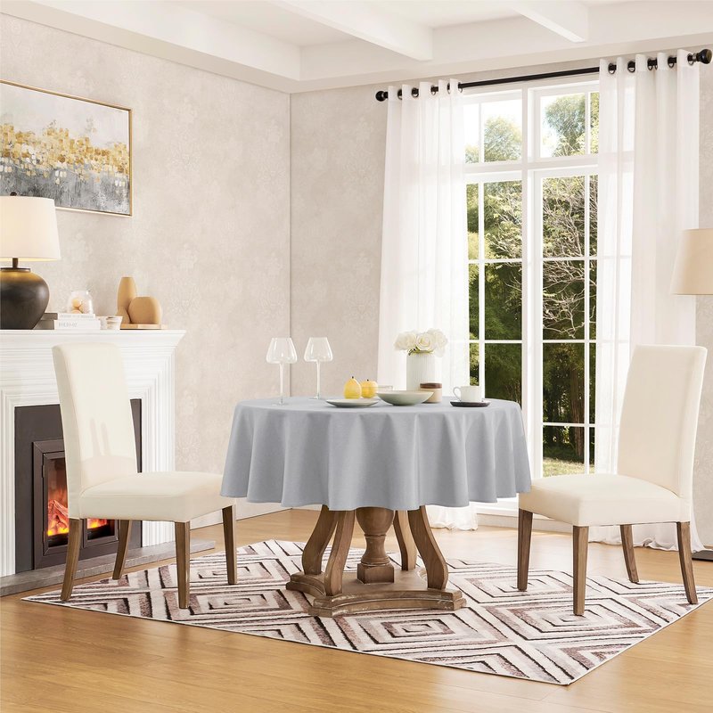 Veblandy Tablecloth Linen Textured Waterproof & Stain Resistant Table Cloth Wrinkle Free Decorative Fabric Farmhouse Table Cover for Dining/Party/Buffet/Wedding, 60 x 60 Inch, Light Grey