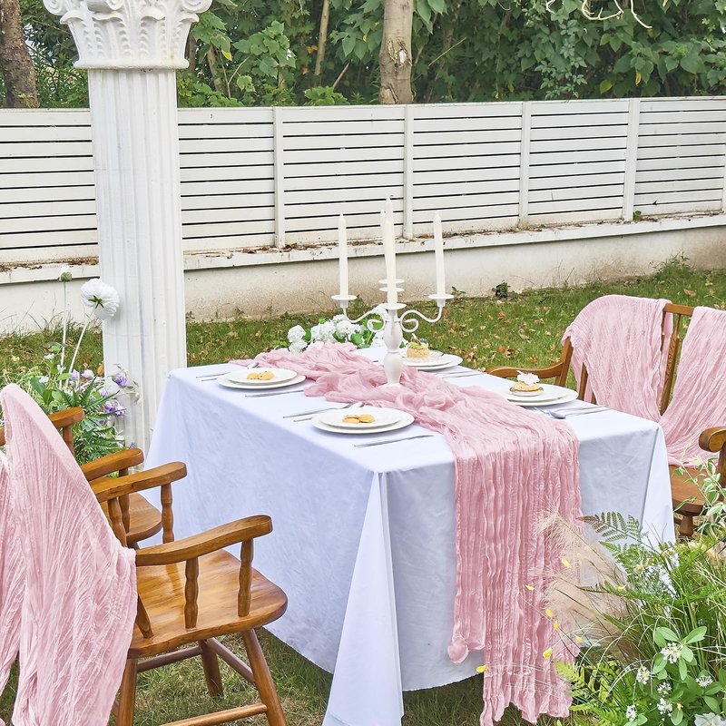 IVAPUPU 2 Pcs Cheesecloth Table Runner - 10ft Pink Boho Gauze Cheese Cloth Table Runners for Baby Shower Decorations Wedding Party Summer Garden Decor