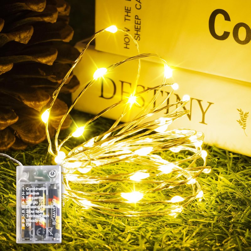 SINAMER Fairy Lights Battery Operated, 8 Modes & Auto Timer, Warm White 16FT 50Led Mini Twinkle Silver Wire Mason Jar Lights, Waterproof Starry Firefly for Parties (1/2/4 Pack)