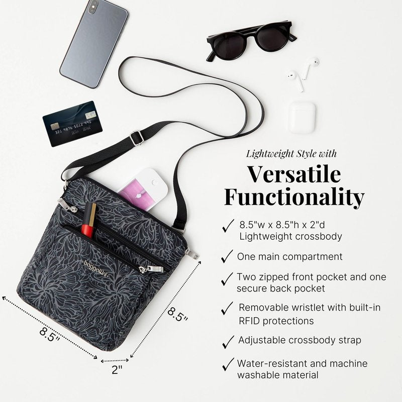 Baggallini Pocket Crossbody Travel Bag, Black Cheetah, One Size