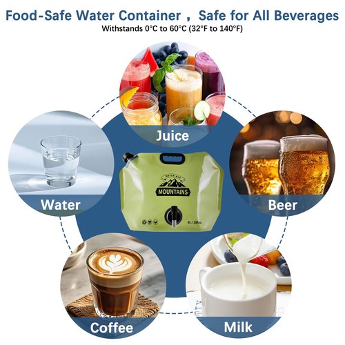Coipdfty Water Jug Camping 2.1 Gallon Collapsible with Spigot, BPA Free Portable Water Pouch Foldable Water Bags for Outdoor Hiking, Travel and Emergency & Water Storage Containers (Green-1Pcs)