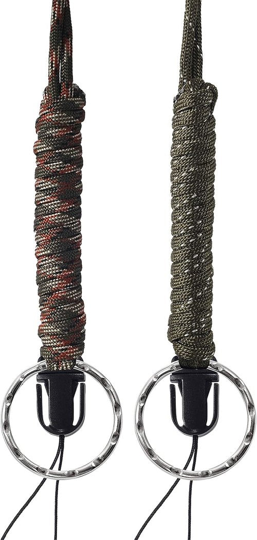 25-Inch Paracord Survival Lanyard - 2 Pack with Clip & Split Ring for Keys & ID Holders