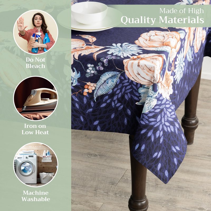 Maison d' Hermine Table Cloth Rectangle Table 100% Cotton 70 x 120 Inches Fall Tablecloth Reusable Everyday Use for Thanksgiving Christmas Decorations Dining Farmhouse Party (Pumpkin Blues)