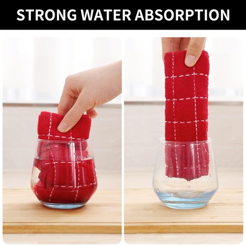Homaxy 100% Cotton Terry Kitchen Towels(Red, 13 x 28 inches), Checkered Designed, Soft and Super Absorbent Dish Towels, 8 Pack