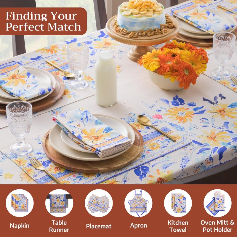 Maison d' Hermine Table Cloth Rectangle Table 100% Cotton 70 x 108 Inches Tablecloth Reusable Decorative for Dining Kitchen Room Farmhouse Home Gifts for Mothers Day Spring Summer - Girassol