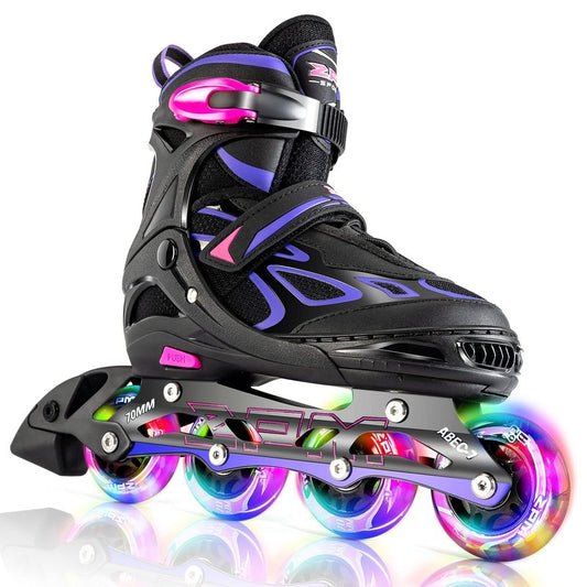 2PM SPORTS Vinal Inline Skates for Women with Light Up Wheels Beginner Skates Fun Illuminating Outdoor Roller Skates for Kids and Adults Men - Vinal Extra Large