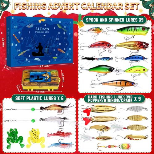 Fishing Advent Calendar 2025 - 24 Days of Fishing Lures | Perfect Xmas Gift for Dad, Men & Teens