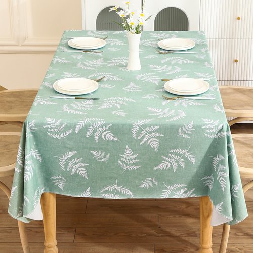 Heavy Duty Vinyl Tablecloth with Flannel Backing Waterproof Oil-Proof Plastic Table Cloth Stain-Resistant Wipeable Rectangle or Square Table Cover for Indoor and Outdoor (Mint Leaf, 52X70 Inch)
