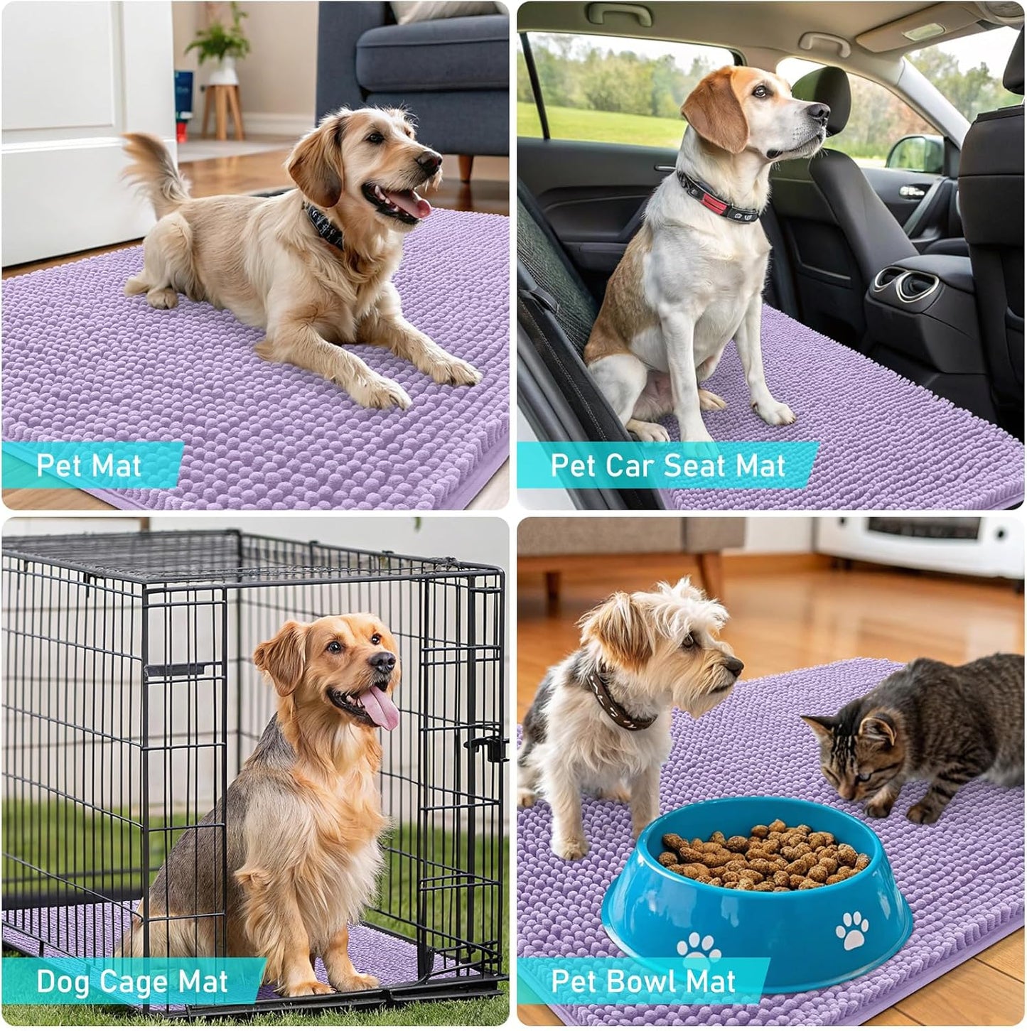 OLANLY Dog Door Mat - Absorbent Non-Slip Washable Doormat for Muddy Paws | 47x20 Inches, Lavender