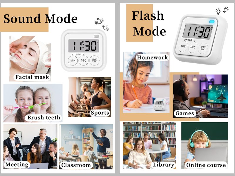 Timer, Kitchen Timers for Cooking Classroom Timer for Kids Teachers Digital Magnetic Timers 2 Pack, White