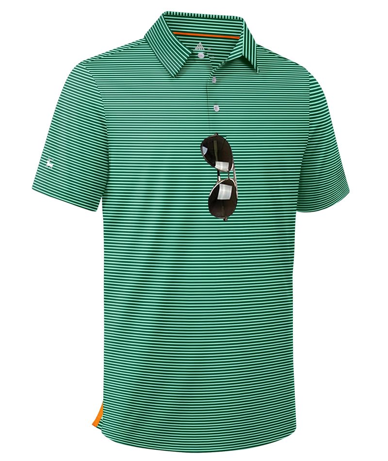 ZITY Men Golf Polo Shirts Short Sleeve Striped UPF 50+ Moisture Wicking Casual Collared Print T-Shirt for Men Green Striped