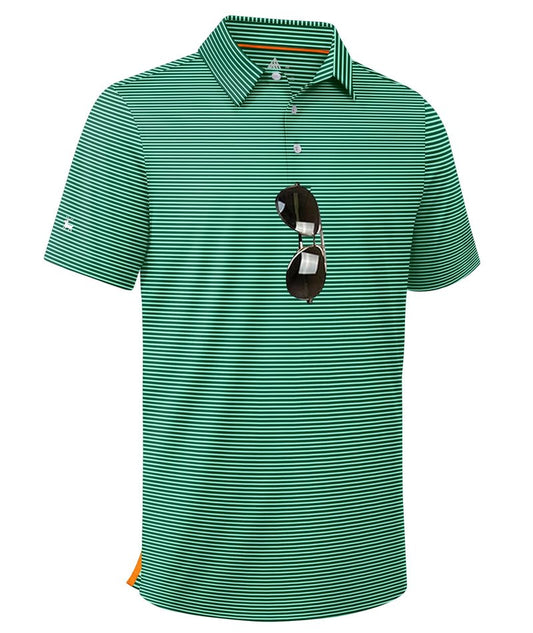 ZITY Men Golf Polo Shirts Short Sleeve Striped UPF 50+ Moisture Wicking Casual Collared Print T-Shirt for Men Green Striped