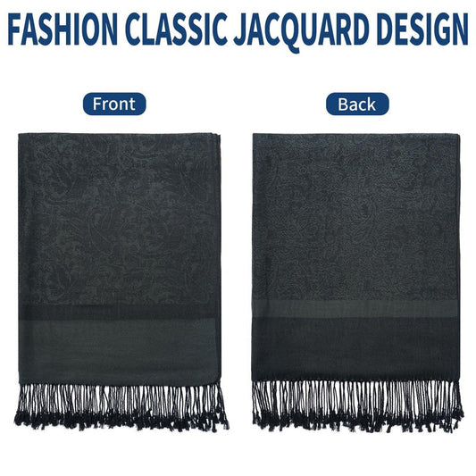 QIUTIMIY Paisley Pashmina Shawl Wrap Women Reversible Vintage Jacquard Pashmina Rave Scarf with Fringe for Evening, Wedding(Flower3-Black)