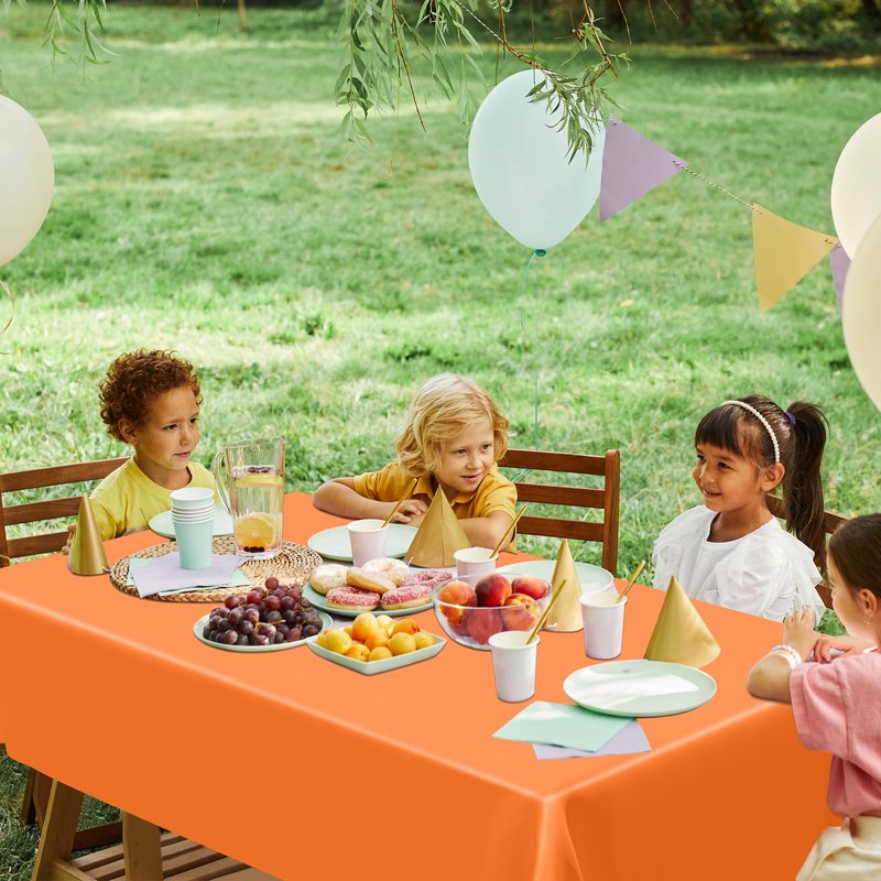 QZYL 12 PCS Orange Rectangle Table Cover, Disposable Plastic Table Cloth Rectangle, 54 X 108 in Decorative Smooth Table Cloth for Picnic Table Birthday Parties Weddings Outdoor Celebrations