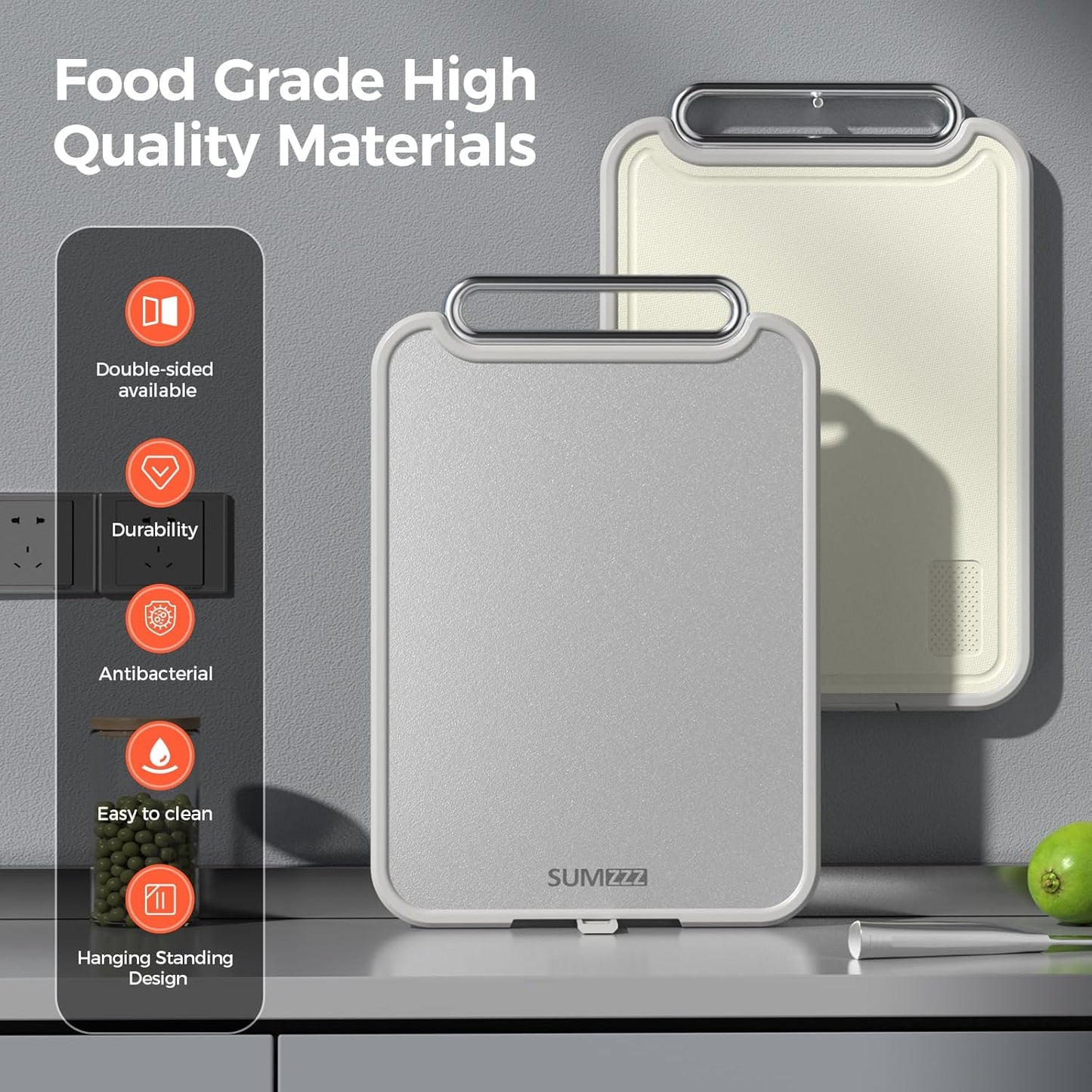 Sumzzz Stainless Steel Cutting Board - 2-in-1 Double-Sided Chopping Board, Dishwasher Safe, Large 16”×11”