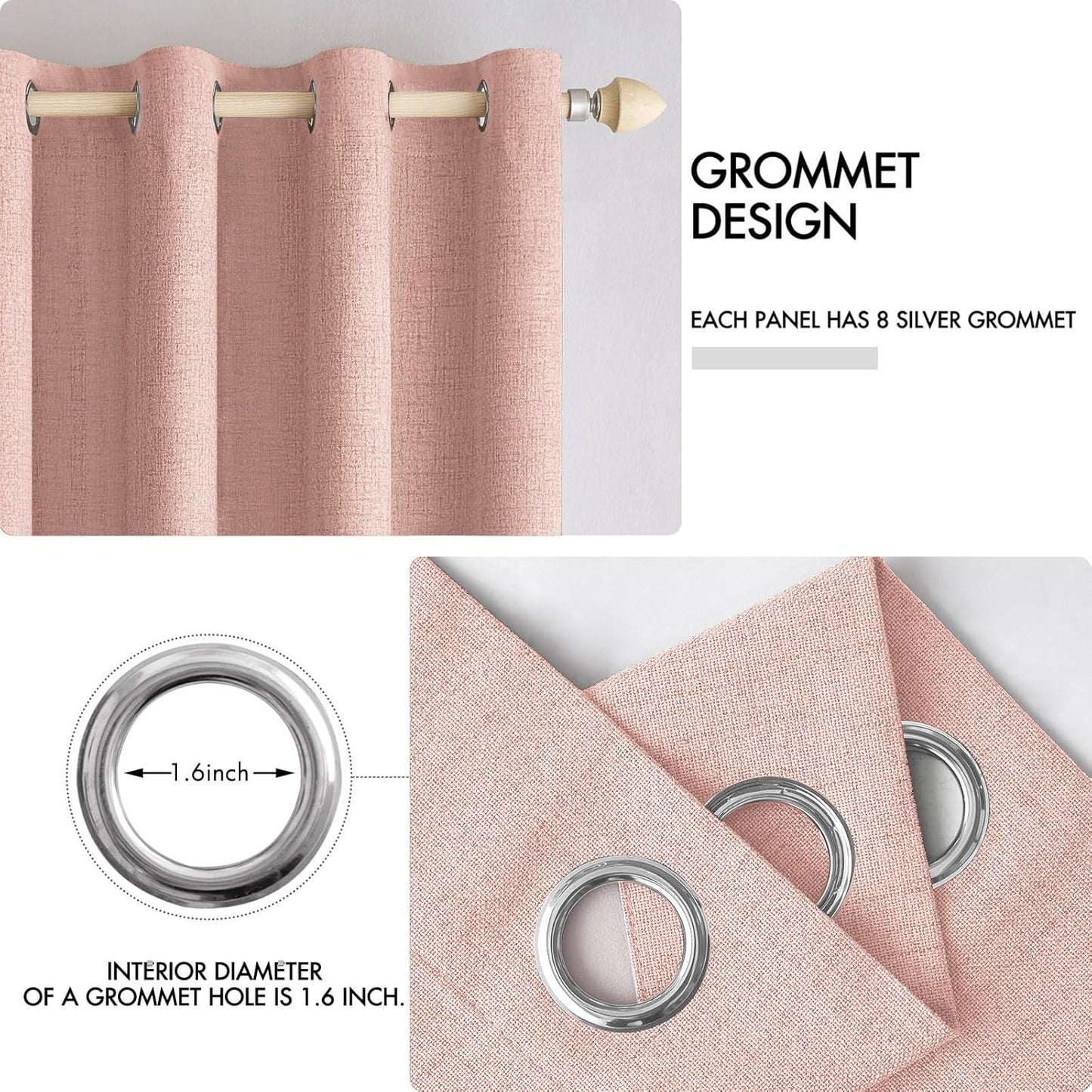 MIULEE 100% Blackout Linen Curtains - Thermal Insulated Blush Pink Drapes for Bedroom & Living Room | 52 x 84 Inch (2 Panels)