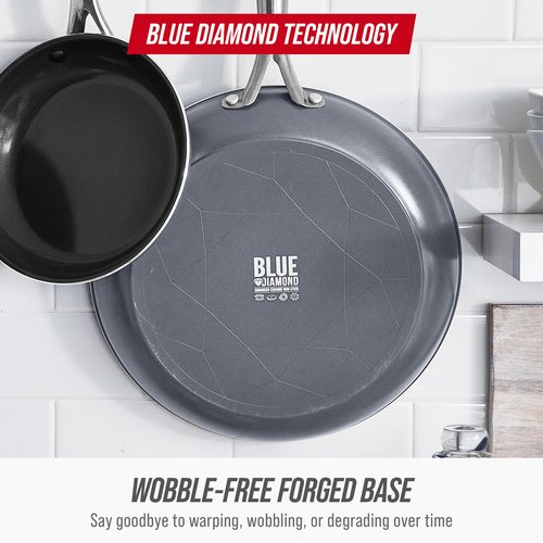Blue Diamond 8" Nonstick Frying Pan Skillet, Ceramic Diamond Infused PFAS-Free, Dishwasher & Oven Safe, Stay Cool Handle, Durable Non Toxic Metal Utensil Safe, Egg & Omelet Pan, Gray