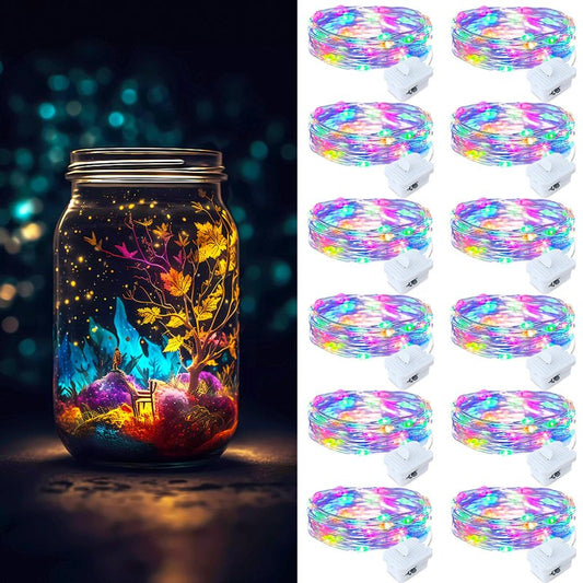 ZGWJ Fairy Lights Battery Operated, 12 Pack Colorful Mini String Lights 20 LED 7ft Waterproof 3 Lighting Modes for Bedroom, Halloween, Christmas, Party Indoor and Outdoor Decoration