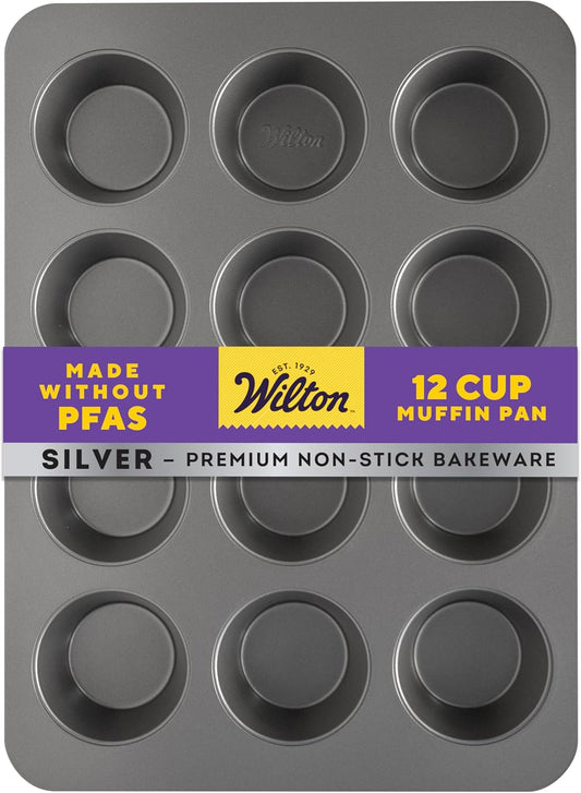 Wilton Silver Non-Stick 12-Cup Muffin Pan - Durable Steel Bakeware for Cupcakes & Muffins