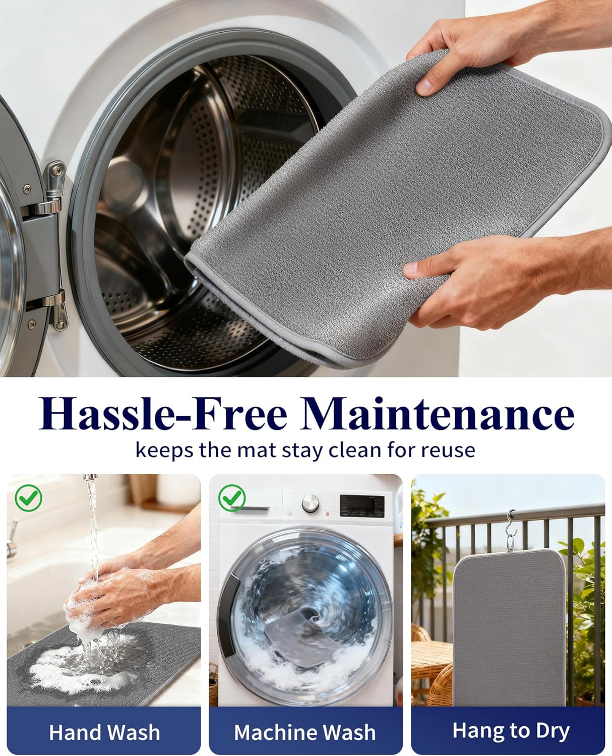 Kitsure Dish Drying Mat - Ultra Absorbent 3-Layer Microfiber Kitchen Mat, 20" x 14", Dark Grey - 2-Pack