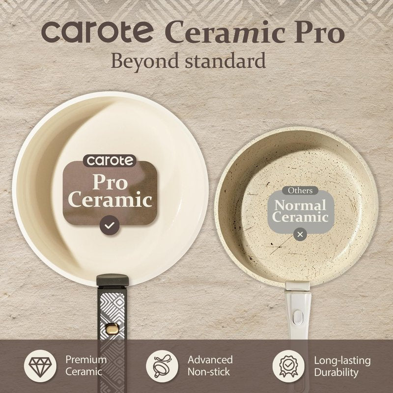 CAROTE 21-Piece Ceramic Cookware Set, Nonstick Pots and Pans Set with Detachable Handle, Non-Toxic Kitchen Cooking Set, Induction Compatible, Dishwasher & Oven Safe, Charcoal, Mothers Day Gifts
