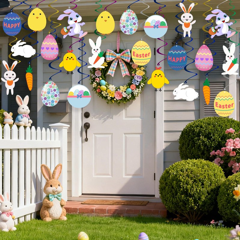 Easter Hanging Swirl Decorations - Pack of 36 | Easter Decorations Egg Bunny Hanging Swirl Foil Decoration for Home Office Party Supplies