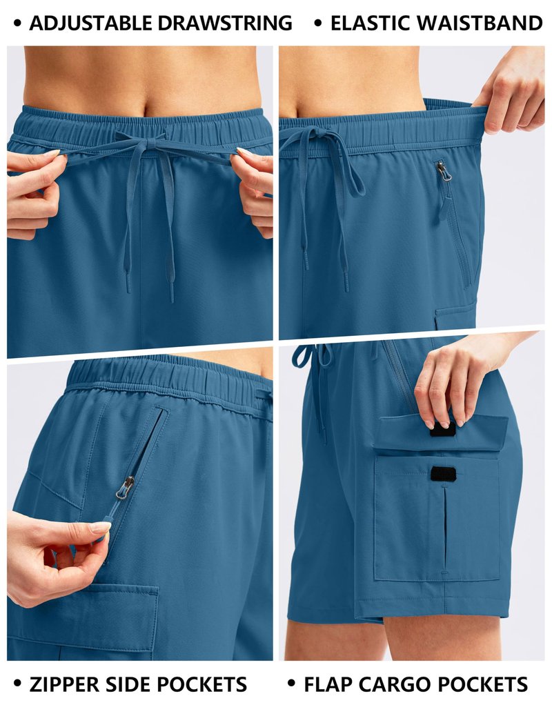 SANTINY Women's 5''/ 7''/9'' Hiking Cargo Shorts Quick Dry Lightweight Summer Shorts for Women Athletic Golf Zipper Pockets(Blue_M)