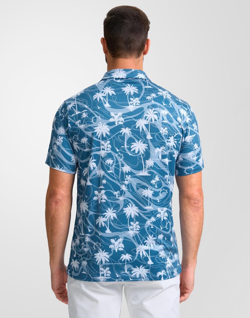 Obla Mens Golf Polo Shirts Short Sleeve Dry Fit Casual Print Collared Golf Shirts Wicking for Men(Blue Coconut Beach_S)