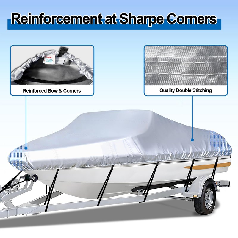 iCOVER Trailerable Boat Cover- 16'-18.5' Heavy Duty Waterproof Tarp Covers with Storage Bag, Fits V-Hull, Fish&Ski, Pro-Style, Fishing, Runabout, Bass Boats, up to 16ft-18.5ft Long X 94" Wide