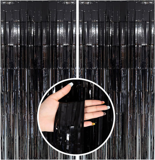 Skiennix Black Foil Fringe Streamers - Perfect Backdrop for Birthday, Graduation & Halloween Parties