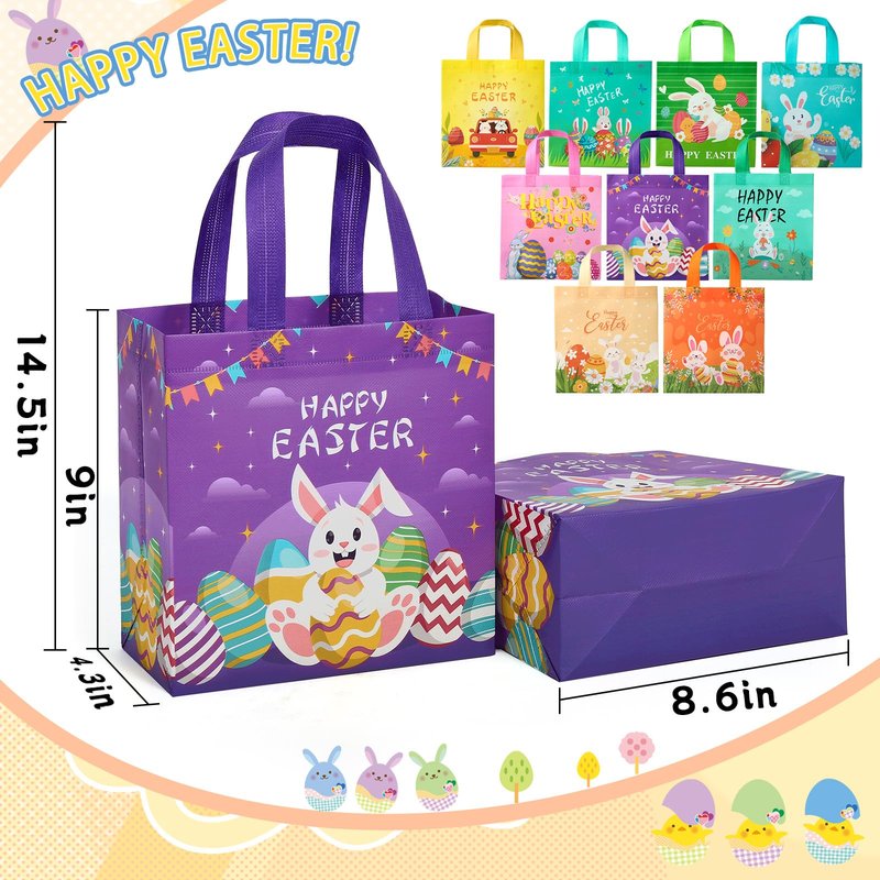 ZUIYIN 18Pack Easter Gift Bags Egg Hunt Bags with Handles for kids, Non-Woven Bags for Easter Baskets, Egg Hunt Game, Party