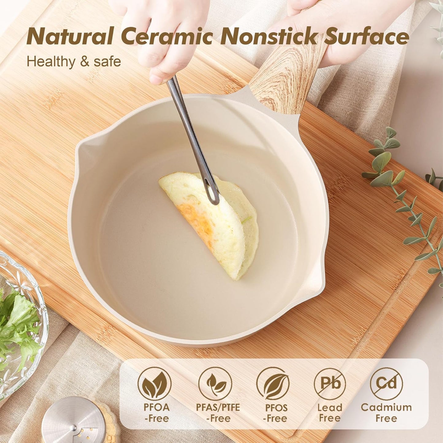 SENSARTE Nonstick Ceramic Sauce Pan - 1.5 Quart Cooking Pot with Lid & Stay Cool Handle | PFOA Free