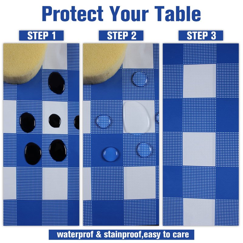 Kesfey 8 Packs Bule and White Checkered Tablecovers 54 x 108 Inches Disposable Party Picnic Table Cloth SpillProof Plastic Gingham Tablecovers for Camping Decoration Party Favors